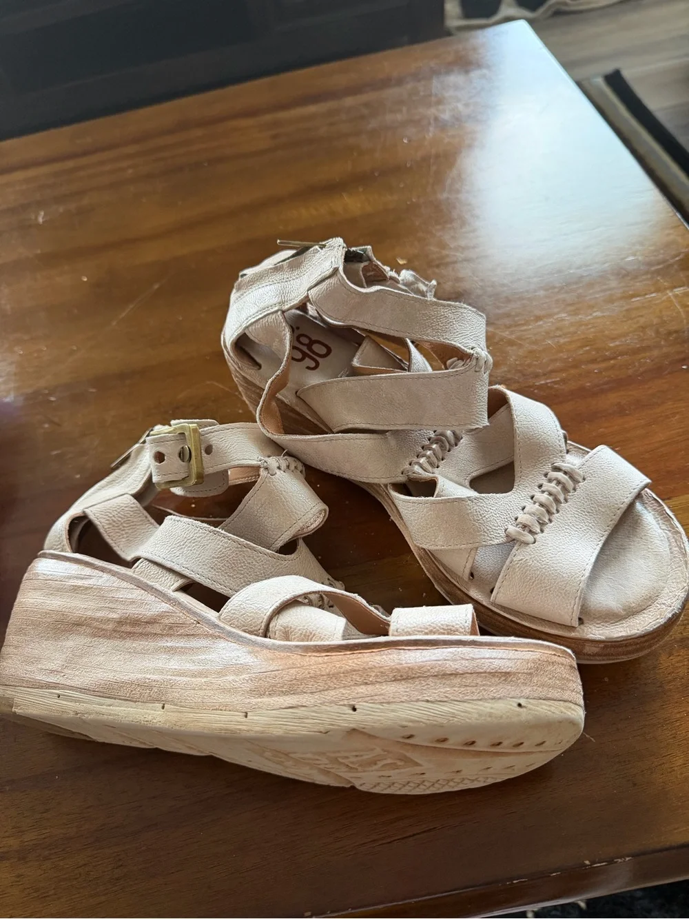 A.S.98 Neutral Light Beige Crisscross Wedge Sandals